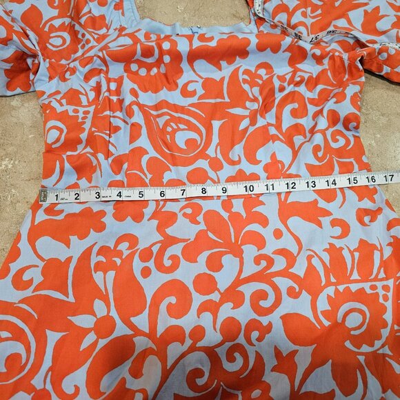 Women's Talbots Puff Sleeve Poplin Dress Jacobean Blue/Orange Size 6 - Picture 4 of 8